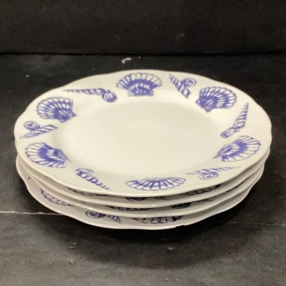 Allied Designs Seashore Luncheon Plates, Set of 4, Vintage Blue & White‎ Design